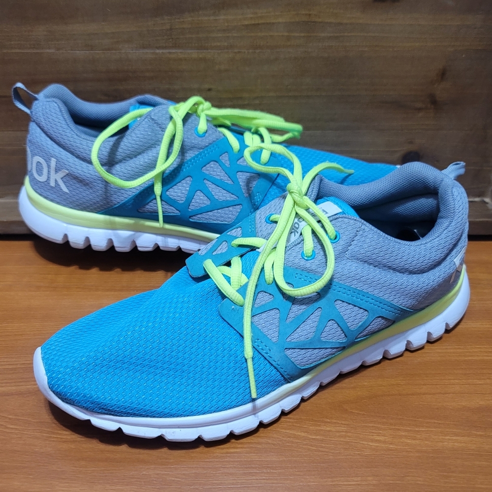 Reebok Sublite Blue Neon Green Womans Athletic Sneakers